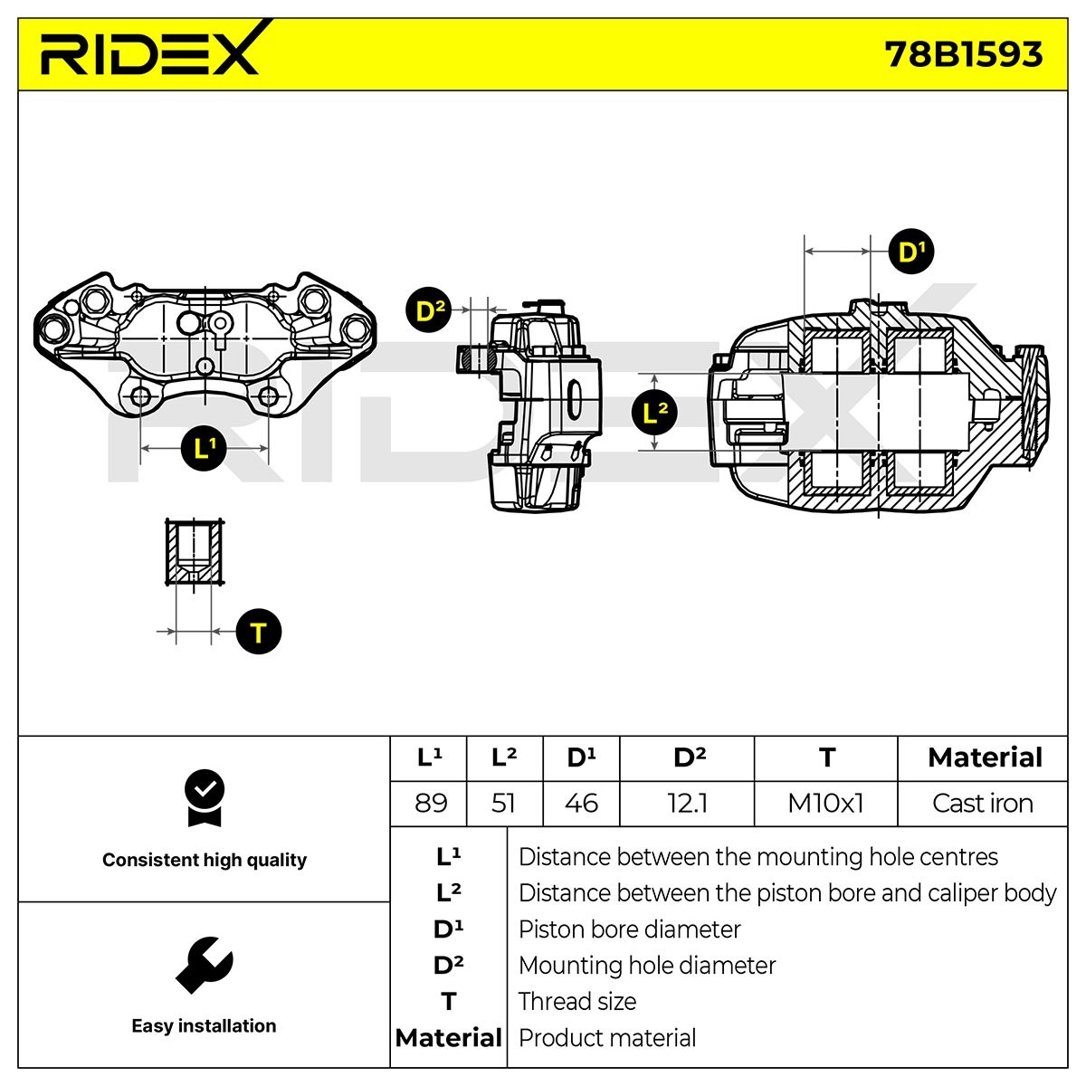 OEM-quality RIDEX 78B1593 Brake caliper