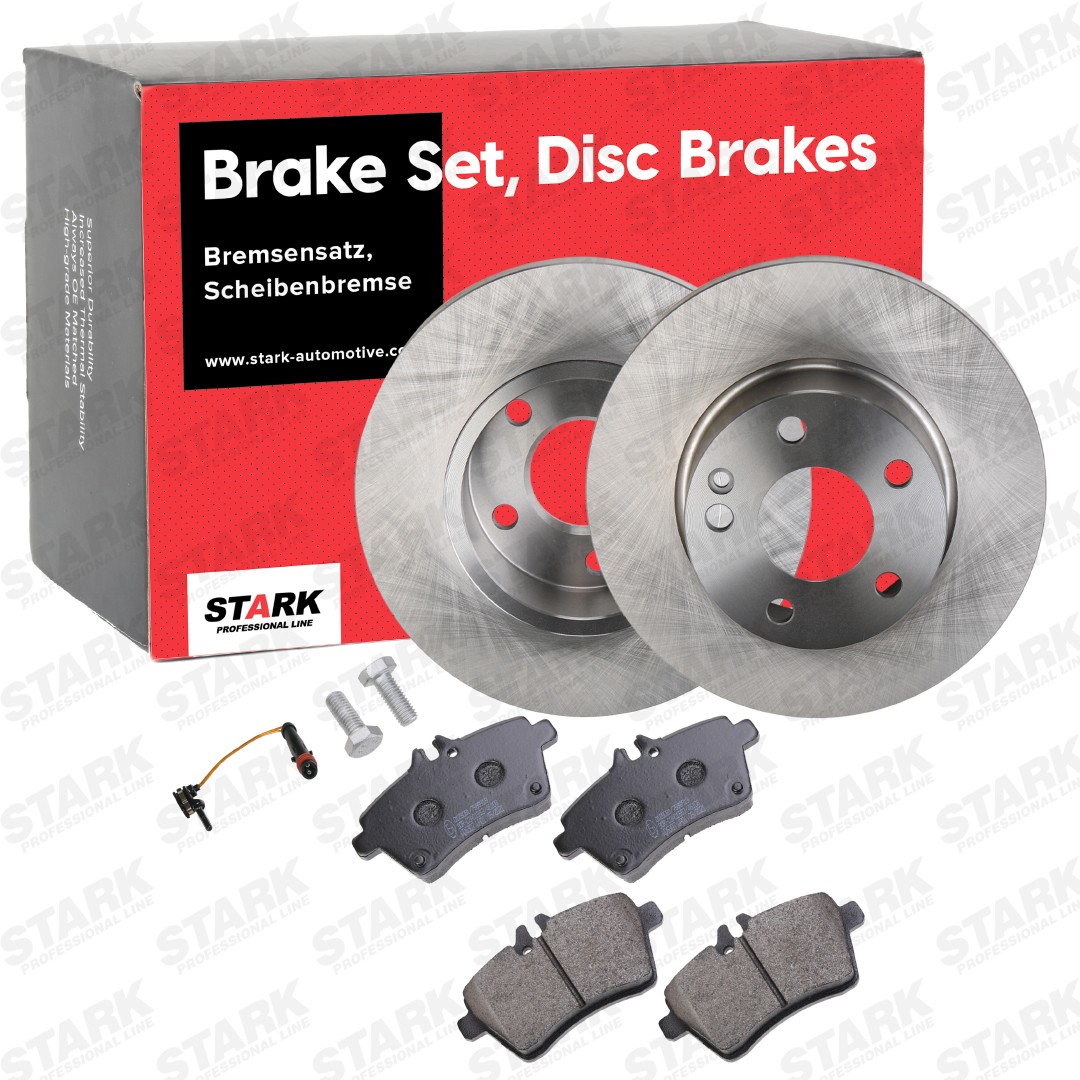 STARK SKBK-10991639 Brake discs and pads set Front Axle, solid, with brake pads, incl. wear warning contact