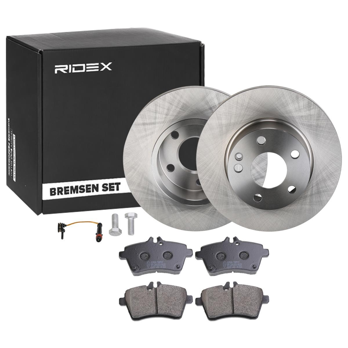 RIDEX Brake disc and pads set 3405B1637 suitable for MERCEDES-BENZ A-Class, B-Class