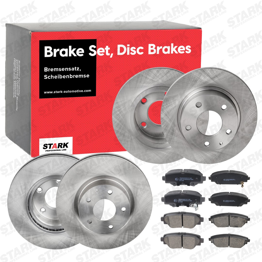 STARK Front Axle, Rear Axle, internally vented, solid, without wheel hub, with acoustic wear warning Ø: 295,0, 265, mm, Brake Disc Thickness: 25,0, 9mm Brake discs and pads SKBK-10991699 buy