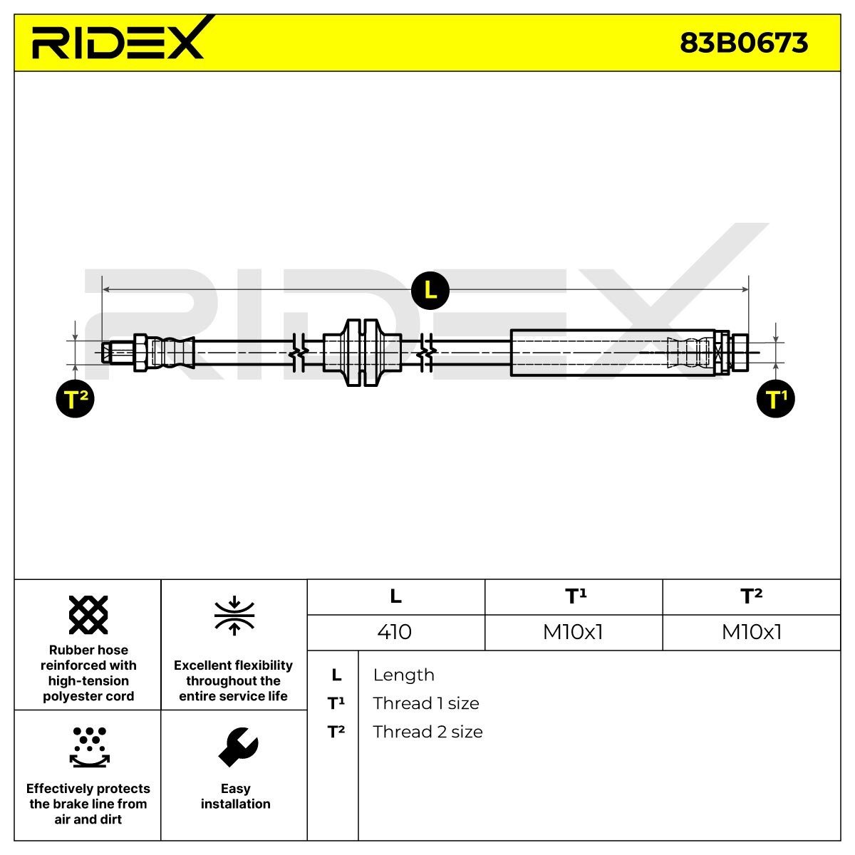 OEM-quality RIDEX 83B0673 Flexible brake hose