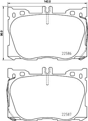 22586 HELLA prepared for wear indicator Height: 96mm, Width: 142mm, Thickness: 18,9mm Brake pads 8DB 355 031-701 buy