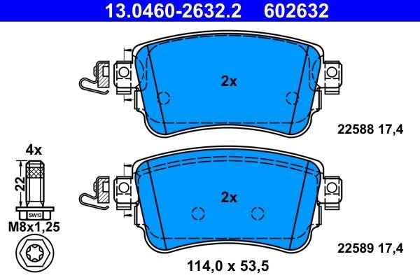 13.0460-2632.2 Set of brake pads 13.0460-2632.2 ATE not prepared for wear indicator, without integrated wear warning contact, with brake caliper screws