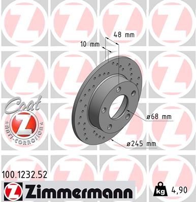 ZIMMERMANN SPORT COAT Z 100.1232.52 Brake disc 245x10mm, 5/5, 5x112, solid, Perforated, Coated