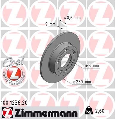 ZIMMERMANN 100.1236.20 Brake rotor 230x9mm, 6/5, 5x100, solid, Coated