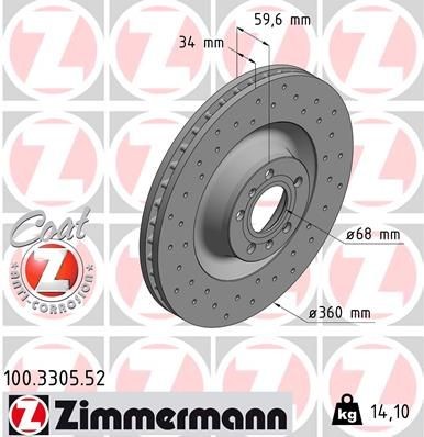 ZIMMERMANN 100.3305.52 Brake rotor 360x34mm, 10/5, 5x112, internally vented, Perforated, Coated