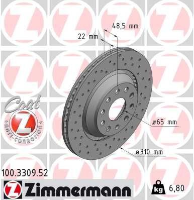 ZIMMERMANN 100.3309.52 Brake rotor 310x22mm, 10/5, 5x112, Externally Vented, Perforated, Coated, High-carbon