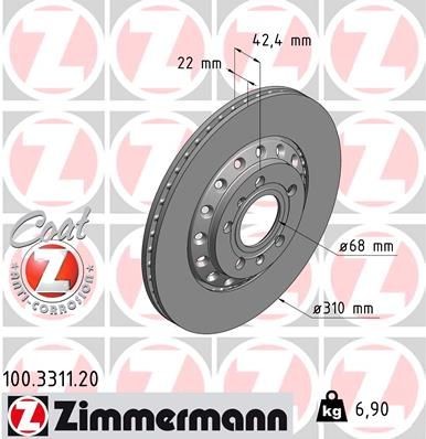 ZIMMERMANN COAT Z 100.3311.20 Brake disc 310x22mm, 7/5, 5x112, Externally Vented, Coated, High-carbon