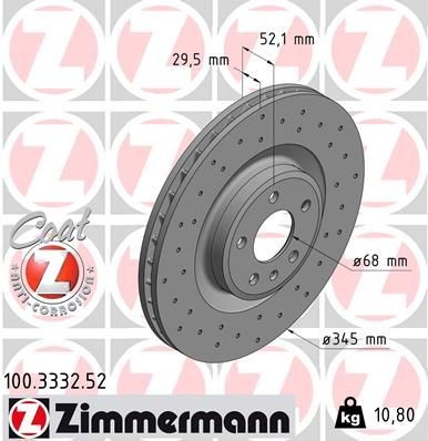 ZIMMERMANN SPORT COAT Z 100.3332.52 Brake disc 345x30mm, 6/5, 5x112, internally vented, Perforated, Coated, High-carbon