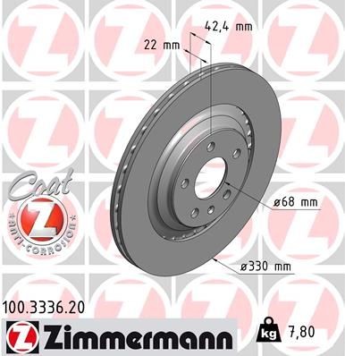 ZIMMERMANN COAT Z 100.3336.20 Brake disc 330x22mm, 6/5, 5x112, Externally Vented, Coated
