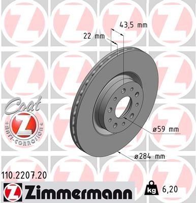ZIMMERMANN COAT Z 284x22mm, 10/5, 5x98, internally vented, Coated Ø: 284mm, Rim: 5-Hole, Brake Disc Thickness: 22mm Brake rotor 110.2207.20 buy