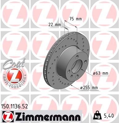 ZIMMERMANN SPORT COAT Z 150.1136.52 Brake disc 34 11 1 163 125