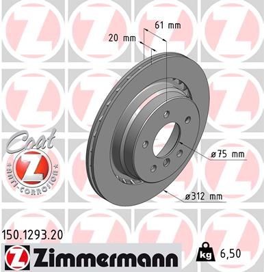 ZIMMERMANN COAT Z 150.1293.20 Brake disc 312x20mm, 6/5, 5x120, Externally Vented, Coated, High-carbon