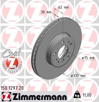 ZIMMERMANN COAT Z 150.1297.20 Brake disc 332x30mm, 8/5, 5x120, internally vented, Coated, High-carbon