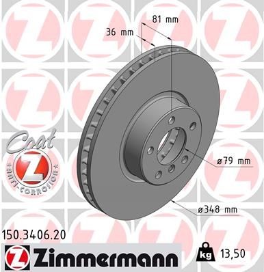 ZIMMERMANN COAT Z 150.3406.20 Brake disc 348x36mm, 6/5, 5x120, internally vented, Coated, High-carbon