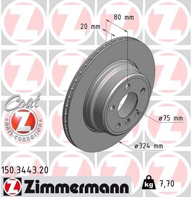 ZIMMERMANN COAT Z 324x20mm, 6/5, 5x120, internally vented, Coated, High-carbon Ø: 324mm, Rim: 5-Hole, Brake Disc Thickness: 20mm Brake rotor 150.3443.20 buy