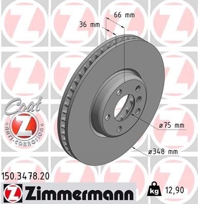 150.3478.20 ZIMMERMANN Brake rotors BMW 348x36mm, 6/5, 5x120, internally vented, Coated, High-carbon