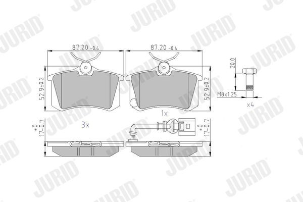 23823 JURID incl. wear warning contact, with accessories Height 1: 53mm, Height: 53mm, Width: 87,8mm, Thickness: 17mm Brake pads 573938J buy