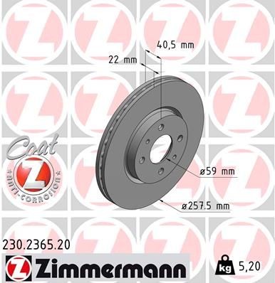 Original 230.2365.20 ZIMMERMANN Brake disc ALFA ROMEO