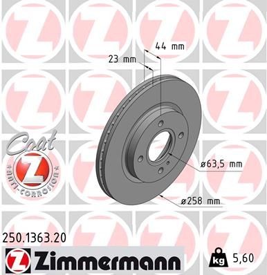 Original ZIMMERMANN Brake disc 250.1363.20 for FORD FIESTA