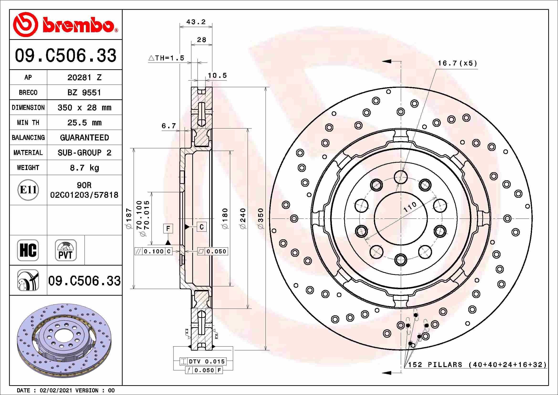 BREMBO 09.C506.33 Brake discs ALFA ROMEO GIULIA 2013 price