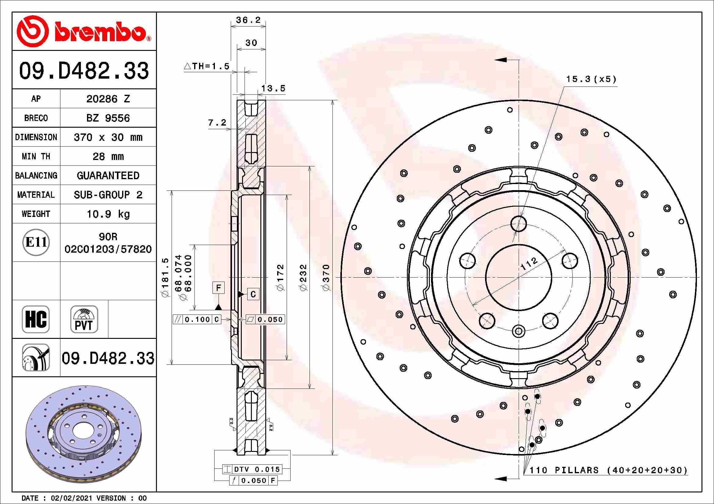 Original BREMBO Brake disc 09.D482.33 for AUDI Q8