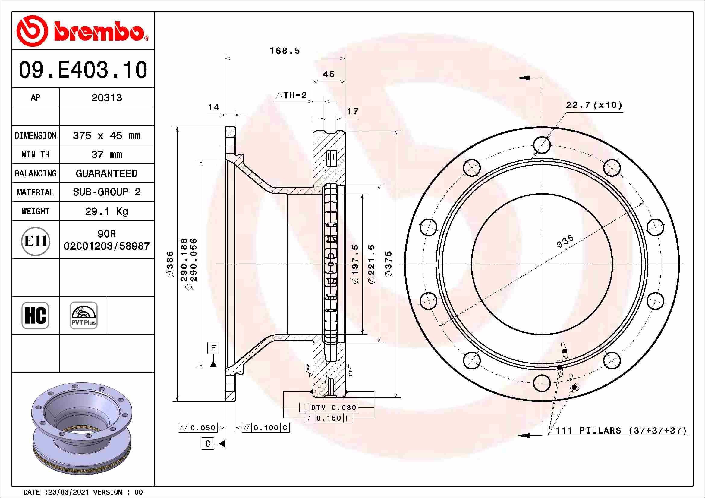 BREMBO 09.E403.10 Brake disc 375x45mm, 10, internally vented, High-carbon