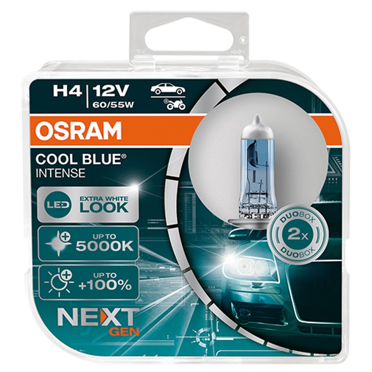 Headlight bulb OSRAM COOL BLUE INTENSE next Generation H4 12V 60/55W P43t, 5000K, Halogen - 64193CBN-HCB