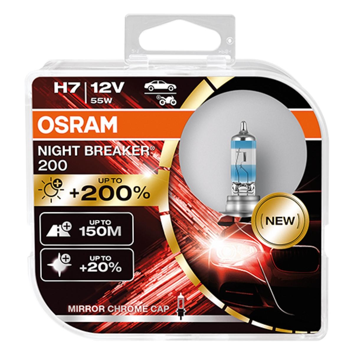 64210NB200-HCB OSRAM NIGHT BREAKER 200 H7 12V 55W PX26d, 3700K, Halogen  Lyspære, fjernlys