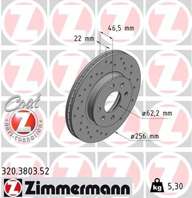 ZIMMERMANN SPORT COAT Z 320.3803.52 Brake disc 256x22mm, 6/4, 4x100, internally vented, Perforated, Coated
