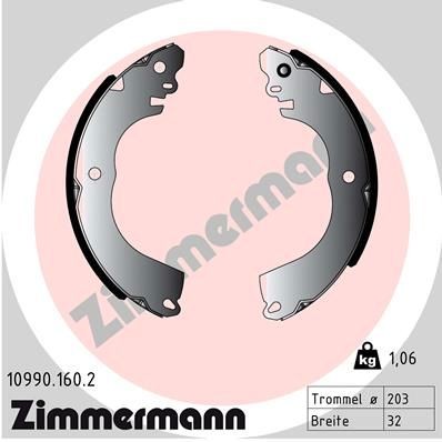 ZIMMERMANN 10990.160.2 Brake Shoe Set 203 x 32 mm, Photo corresponds to scope of supply