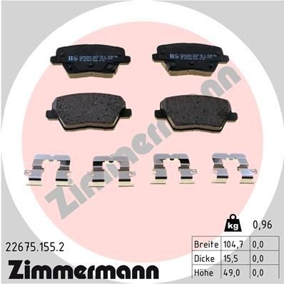 22675.155.2 ZIMMERMANN Brake pad set HYUNDAI with acoustic wear warning, Photo corresponds to scope of supply, with sliding plate