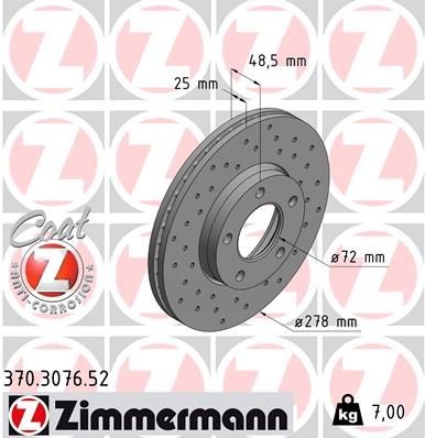 ZIMMERMANN SPORT COAT Z 370.3076.52 Brake disc 278x25mm, 5/5, 5x114, internally vented, Perforated, coated, High-carbon