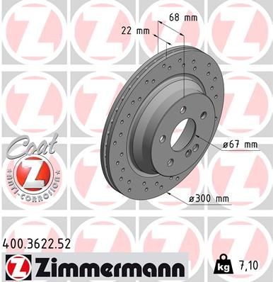 ZIMMERMANN 400.3622.52 Brake rotor 300x22mm, 6/5, 5x112, internally vented, Perforated, Coated, High-carbon