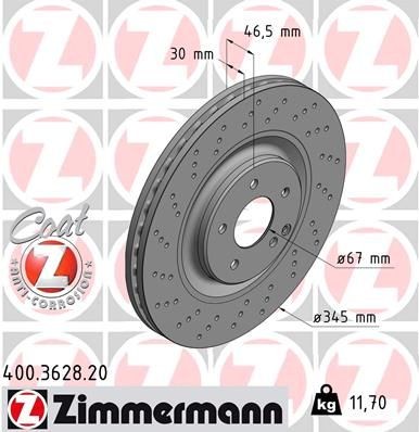 ZIMMERMANN COAT Z 400.3628.20 Brake disc 345x30mm, 6/5, 5x112, internally vented, Perforated, Coated