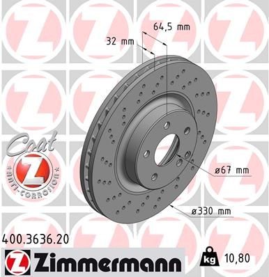 ZIMMERMANN COAT Z 400.3636.20 Brake disc 330x32mm, 6/5, 5x112, internally vented, Perforated, Coated, High-carbon