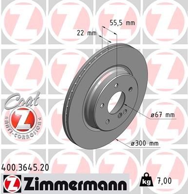 ZIMMERMANN COAT Z 400.3645.20 Brake disc 300x22mm, 6/5, 5x112, internally vented, Coated, High-carbon
