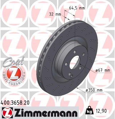 ZIMMERMANN COAT Z 400.3658.20 Brake disc 350x32mm, 6/5, 5x112, internally vented, Perforated, Coated