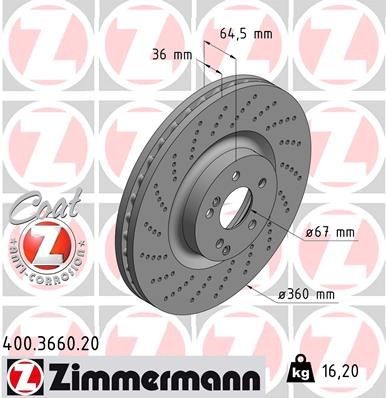 ZIMMERMANN COAT Z 360x36mm, 6/5, 5x112, internally vented, Perforated, Coated Ø: 360mm, Rim: 5-Hole, Brake Disc Thickness: 36mm Brake rotor 400.3660.20 buy
