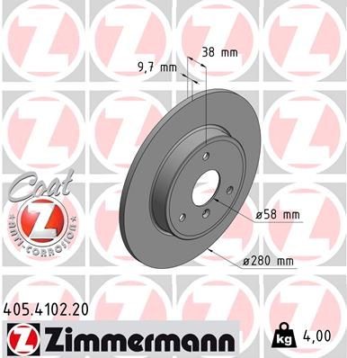 ZIMMERMANN COAT Z 405.4102.20 Brake disc 280x10mm, 4/3, 3x112, solid, Coated, High-carbon