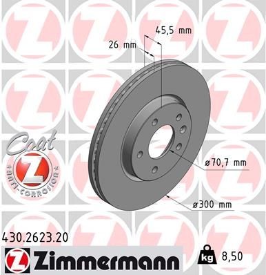 ZIMMERMANN COAT Z 430.2623.20 Brake disc 300x26mm, 6/5, 5x115, internally vented, Coated, High-carbon