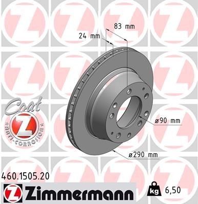 ZIMMERMANN COAT Z 460.1505.20 Brake disc 290x24mm, 10/5, 5x130, internally vented, Coated