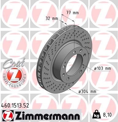 ZIMMERMANN SPORT COAT Z 304x32mm, 9/5, 5x130, internally vented, Perforated, Coated Ø: 304mm, Rim: 5-Hole, Brake Disc Thickness: 32mm Brake rotor 460.1513.52 buy