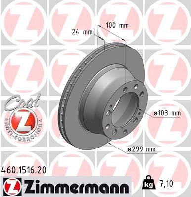 ZIMMERMANN COAT Z 460.1516.20 Brake disc 299x24mm, 10/5, 5x130, internally vented, Coated