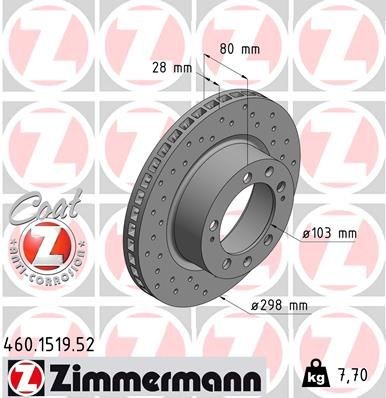 ZIMMERMANN SPORT COAT Z 460.1519.52 Brake disc 298x28mm, 9/5, 5x130, internally vented, Perforated, Coated