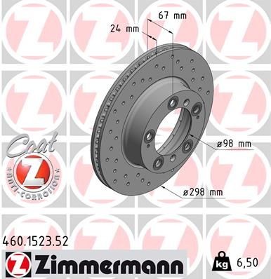 ZIMMERMANN SPORT COAT Z 298x24mm, 9/5, 5x130, internally vented, Perforated, Coated Ø: 298mm, Rim: 5-Hole, Brake Disc Thickness: 24mm Brake rotor 460.1523.52 buy