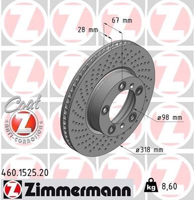 ZIMMERMANN COAT Z 460.1525.20 Brake disc 318x28mm, 9/5, 5x130, internally vented, Perforated, Coated