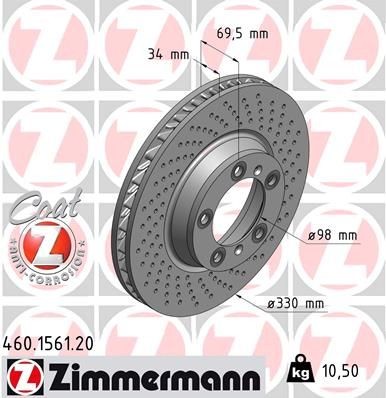ZIMMERMANN COAT Z 460.1561.20 Brake disc 330x34mm, 7/5, 5x130, internally vented, Perforated, Coated