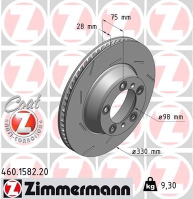 ZIMMERMANN COAT Z 460.1582.20 Brake disc 330x28mm, 7/5, 5x130, internally vented, slotted, Coated