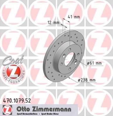 ZIMMERMANN SPORT COAT Z 238x12mm, 6/4, 4x100, solid, Perforated, Coated Ø: 238mm, Rim: 4-Hole, Brake Disc Thickness: 12mm Brake rotor 470.1079.52 buy